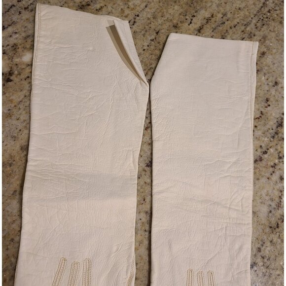 Vintage Womens Size XS-S 6.5 Cream Leather Formal 15.5" Long Opera Gloves France - Picture 4 of 14